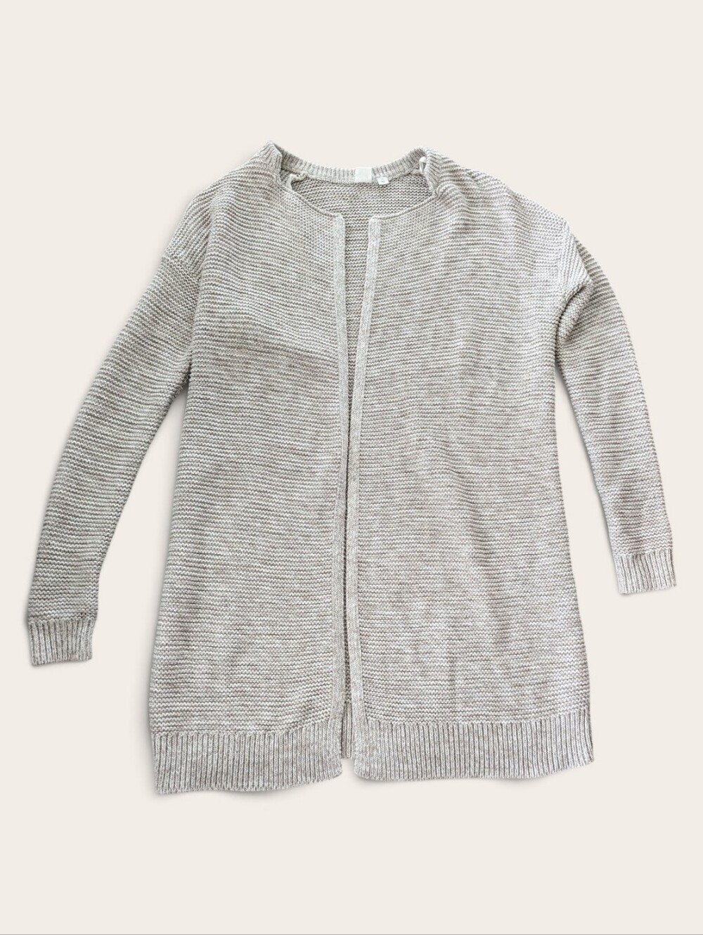 GAP Beige Cotton Longline‎ Cardigan Waffle Knit Relaxed Minimalist Cozy Layering